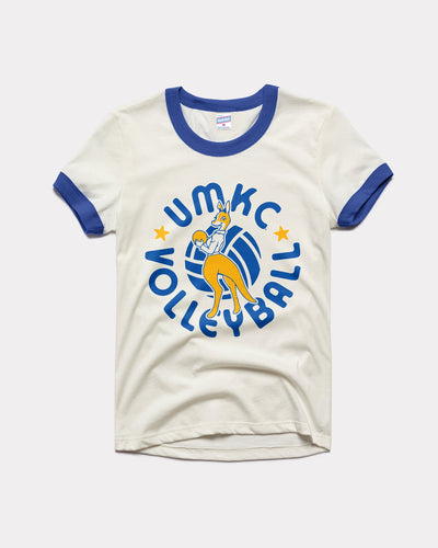 White & Royal Blue UMKC Vintage Volleyball Ringer T-Shirt