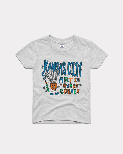 Kids Ash Grey Kansas City Art in Every Corner Vintage Youth T-Shirt
