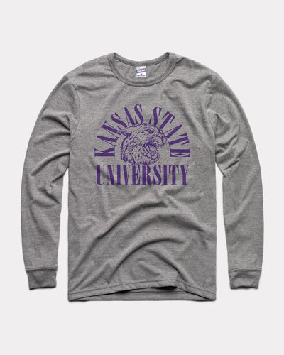 Grey Kansas State University Power Cat Arch Vintage Long-Sleeve T-Shirt