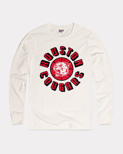 White Houston Cougars Basketball Vintage Long Sleeve T-Shirt