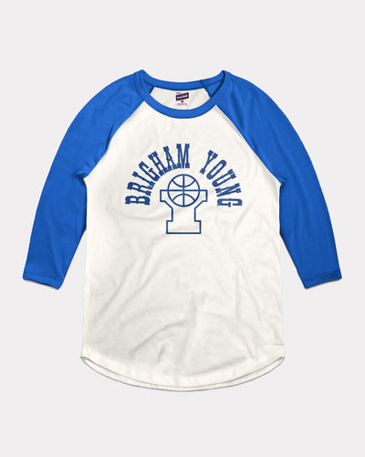 White & Royal BYU Cougars Basketball Vintage Raglan T-Shirt