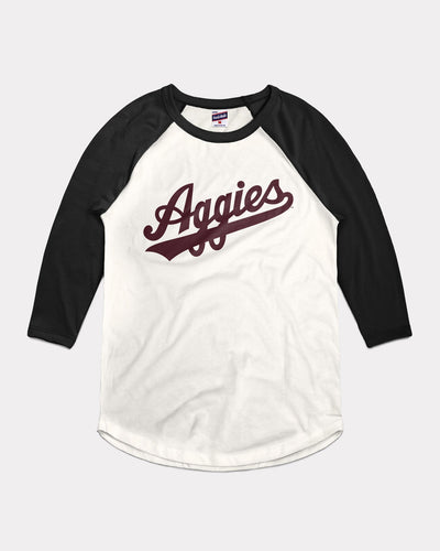 Texas A&M Aggies Baseball Script White & Black Vintage Raglan T-Shirt