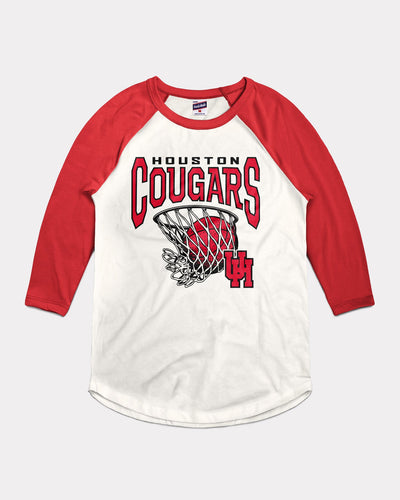 White & Red Houston Cougars Nothing But Net Vintage Raglan T-Shirt