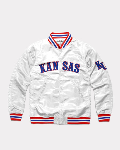 University of Kansas Arch White Vintage Varsity Jacket Front