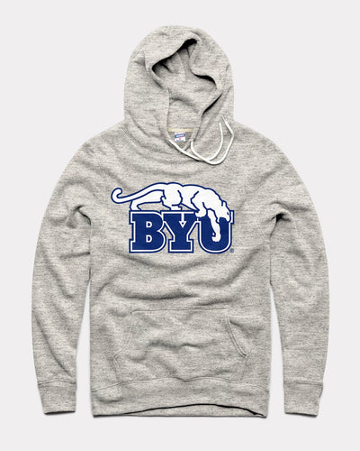 Athletic Grey BYU Cougars Block Monogram Vintage Hoodie Sweatshirt