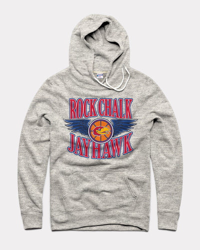 Athletic Grey Kansas Rock Chalk Jayhawk Wings Vintage Hoodie Sweatshirt