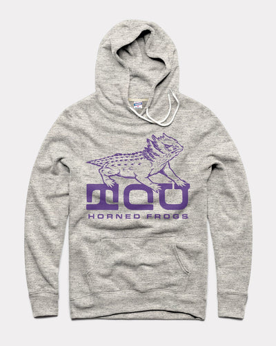Athletic Grey TCU Block Monogram Mascot Vintage Hoodie Sweatshirt