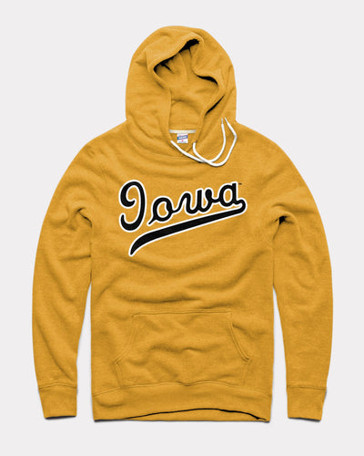 Gold Iowa Hawkeyes Script Vintage Hoodie Sweatshirt