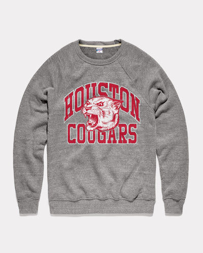 Grey Houston Cougars Mascot Arch Vintage Crewneck Sweatshirt