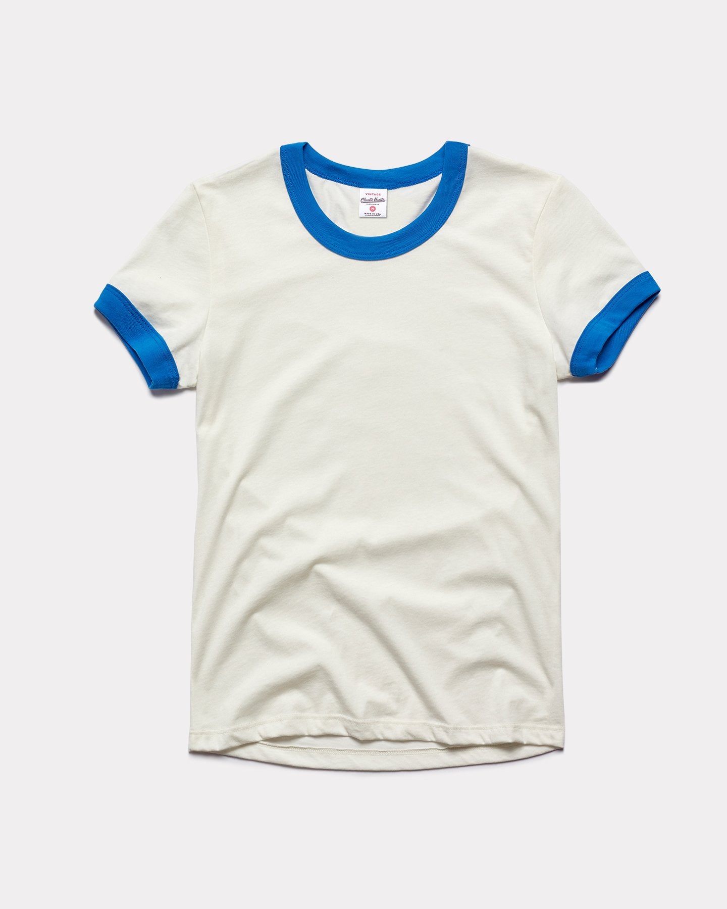 Women's White & Blue Vintage Ringer T-Shirt | Charlie Hustle 3113 / XL