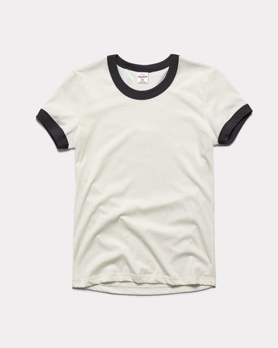 Women's White & Black Essentials Collection Vintage Ringer T-Shirt