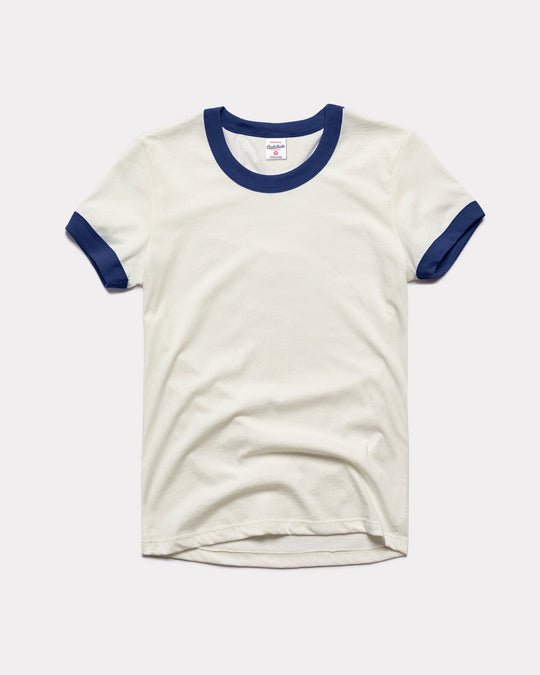 Women's White & Navy Ringer T-Shirt