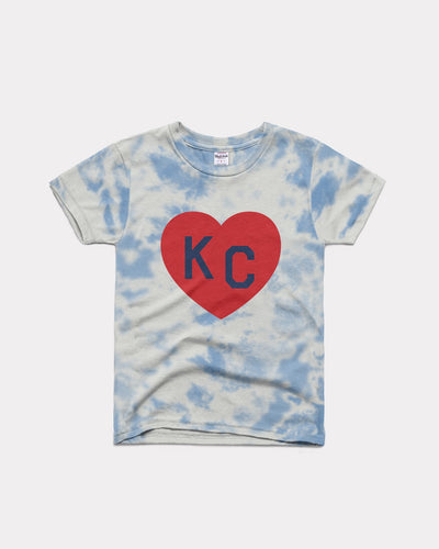 Kids Blue Tie-Dye KC Heart Vintage Youth T-Shirt