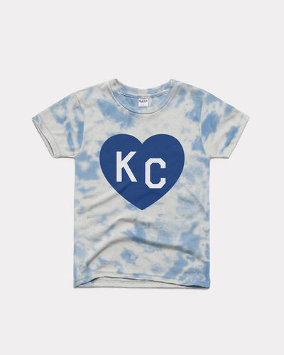 Kids Royal Blue & White Tie Dye KC Heart Vintage Youth T-Shirt
