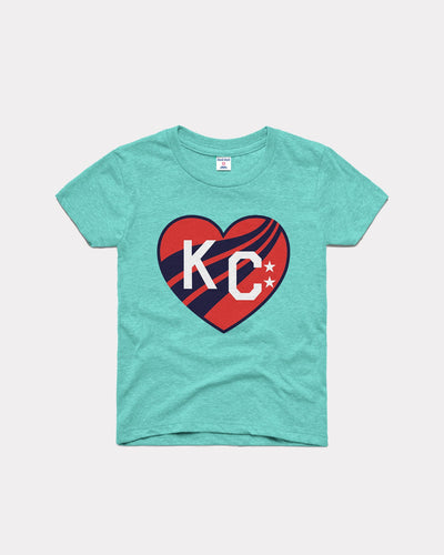 Kids Teal KC Current Crest KC Heart Vintage Youth T-Shirt
