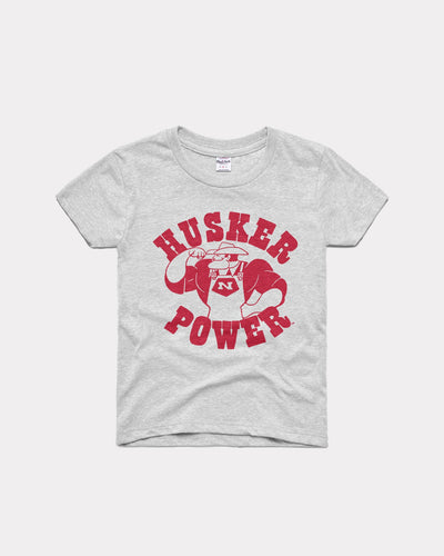 Kids Nebraska Cornhuskers Husker Power Ash Grey Vintage Youth T-Shirt