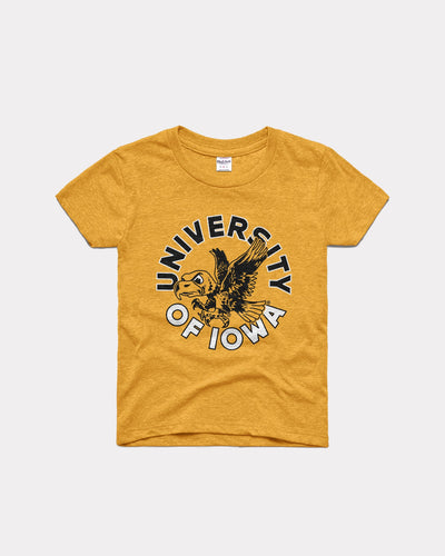 Kids University of Iowa Hawkeyes Flying Herky Gold Vintage Youth T-Shirt