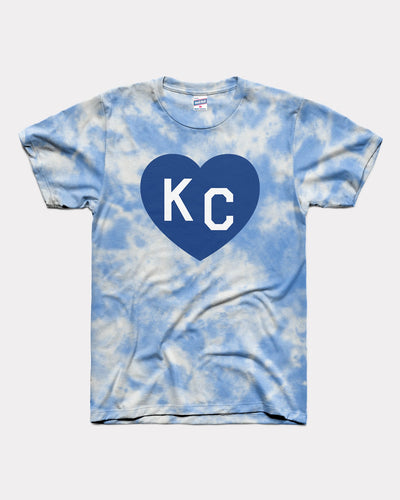 Royal Blue & White Tie Dye KC Heart Vintage T-Shirt