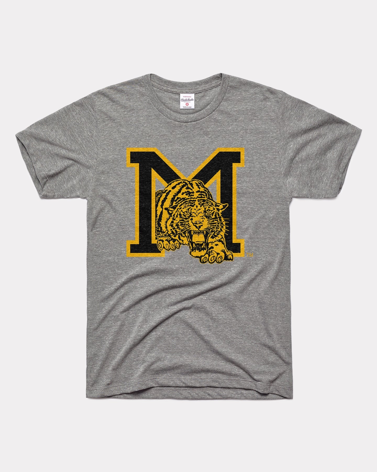 Mizzou Tigers Monogram Grey Vintage T-Shirt | Charlie Hustle 02 / S