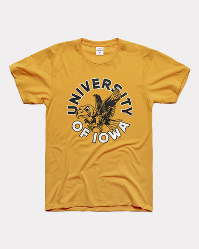 Gold University of Iowa Hawkeyes Flying Herky Circle Vintage T-Shirt