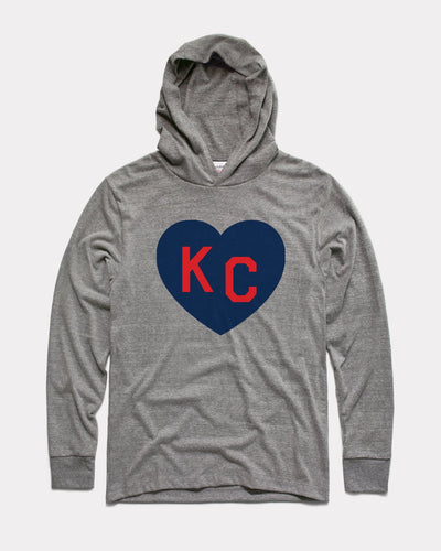 Grey & Navy KC Heart Vintage Lightweight Hoodie Sweatshirt