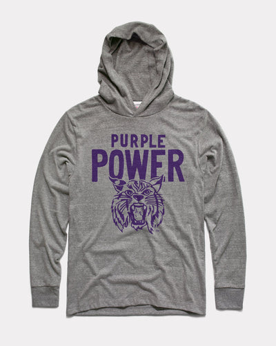 Grey Kansas State Wildcats Purple Power Vintage Lightweight Hoodie