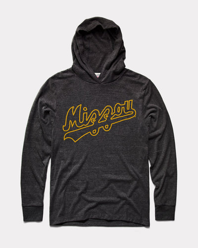 Black  & Gold Mizzou Missouri Tigers Script Vintage Lightweight Hoodie Sweatshirt