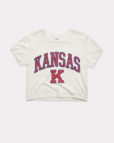 Women's White Kansas Jayhawks KU Varsity Arch Vintage Crop Top