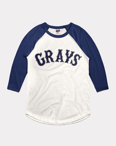 White & Navy Homestead Grays Baseball Vintage Raglan T-Shirt