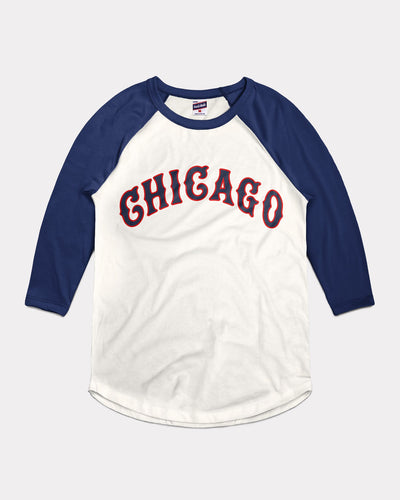 White & Navy Chicago American Giants Arch Baseball Vintage Raglan T-Shirt