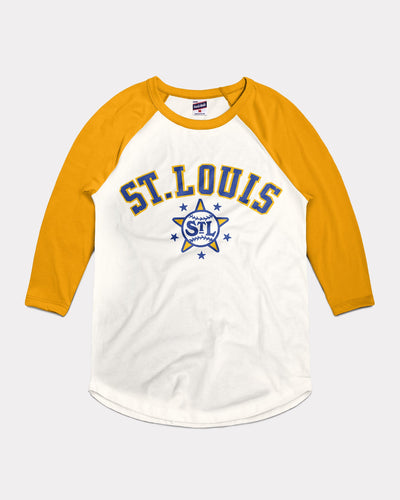 White & Gold St. Louis Stars Arch Baseball Vintage Raglan T-Shirt