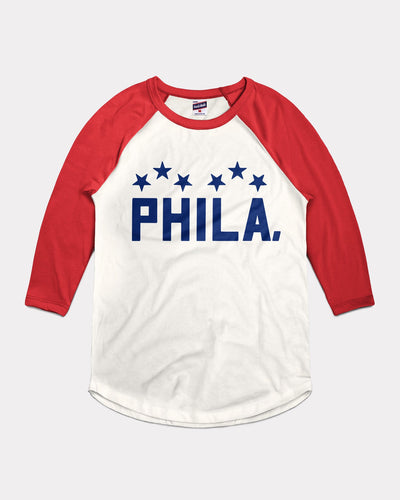 White & Red Phila Stars Arch Baseball Vintage Raglan T-Shirt