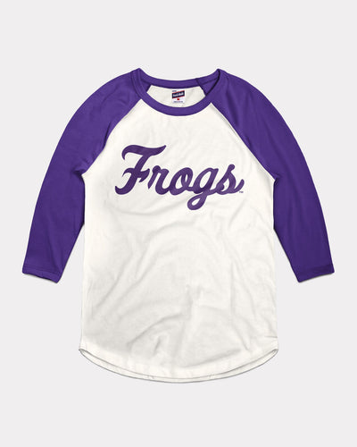TCU Horned Frogs Baseball Script White & Purple Vintage Raglan T-Shirt