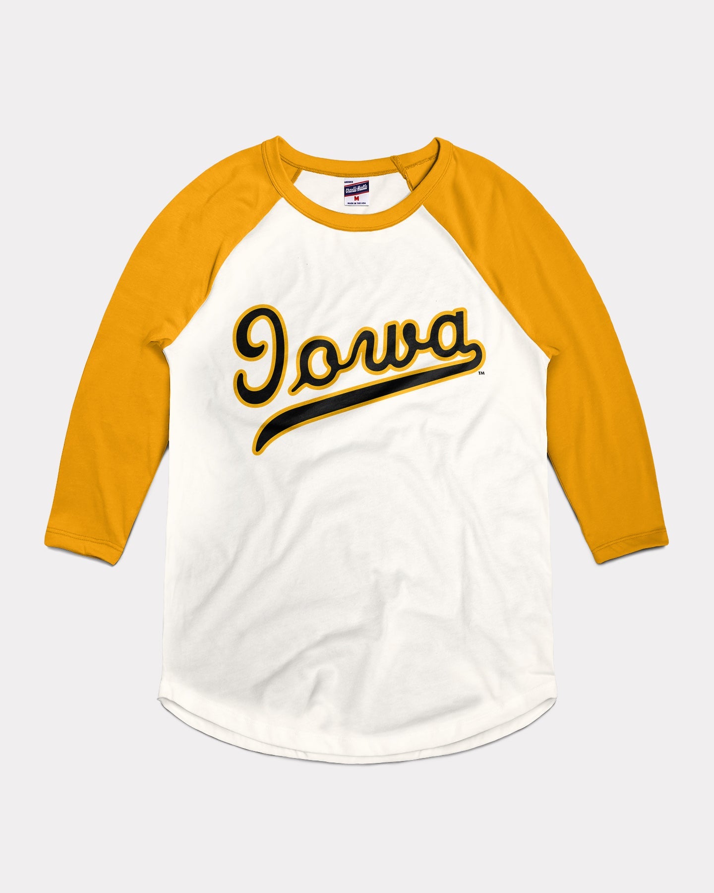 yellow and white baseball tee