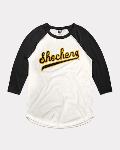 Wichita State Shockers Baseball Script White & Black Vintage Raglan