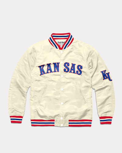 University of Kansas Jayhawks Arch Vintage White Varsity Jacket Front