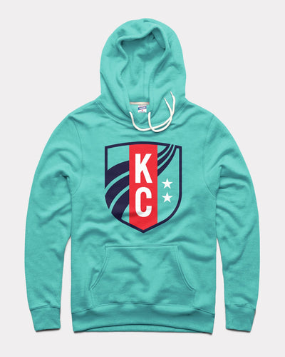 Teal KC Current Logo Shield Vintage Hoodie Sweatshirt