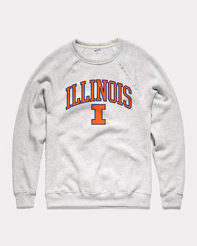Ash Grey University of Illinois Varsity Arch Vintage Crewneck Sweatshirt