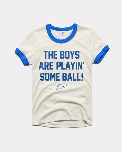 Royal Blue & White Boys Are Playin' Ball Women's Vintage Ringer T-Shirt