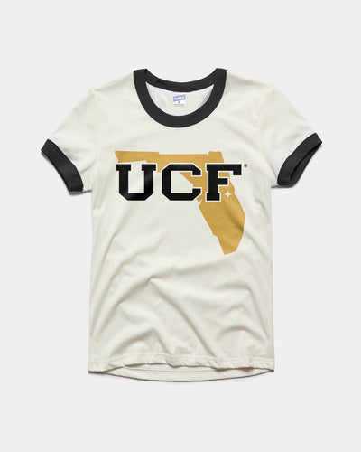 White & Black UCF Florida Outline Vintage Ringer T-Shirt