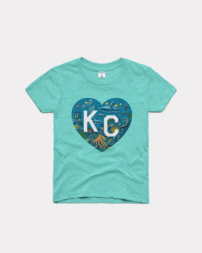 Teal Sobela Ocean Aquarium KC Zoo Heart Vintage Youth T-Shirt