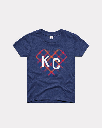 Youth Navy & Plaid KC Heart Vintage Kids T-Shirt