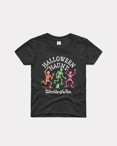 Kids Worlds of Fun Halloween Skeletons Black Vintage Youth T-Shirt