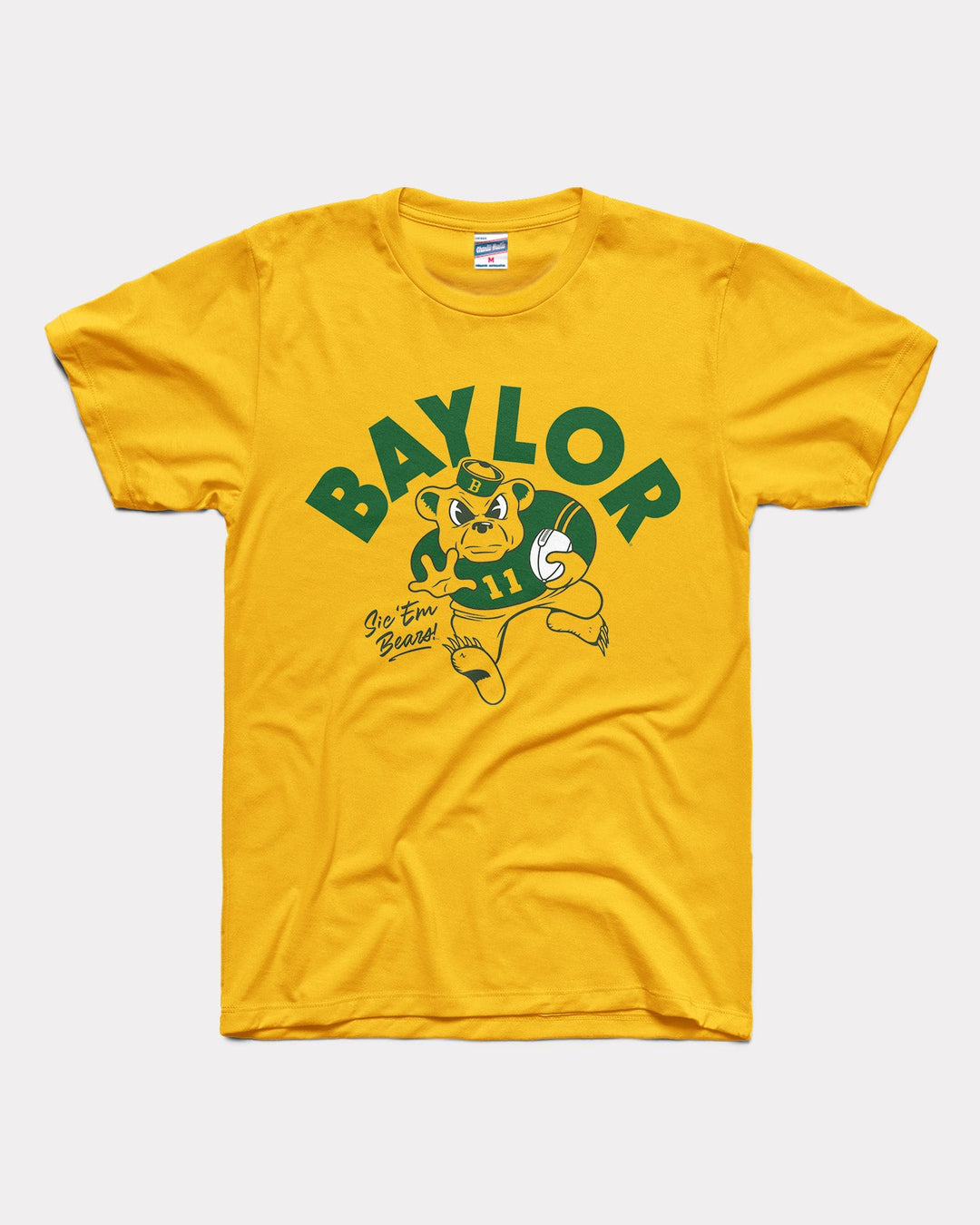 Baylor Bear Sic 'Em Stiff Arm Gold Vintage T-Shirt | CHARLIE HUSTLE baylor-bear-sic-em-stiff-arm-gold-vintage-t-shirt-charlie-hustle