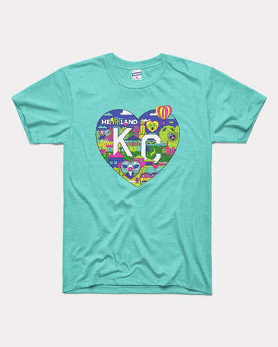 Teal Parade of Hearts KC Heart Vintage T-Shirt