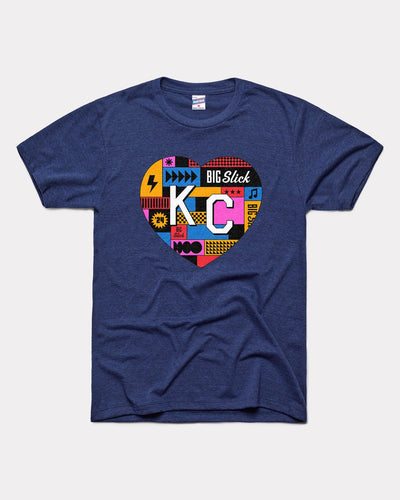 Navy 2024 Big Slick KC Heart Vintage T-Shirt