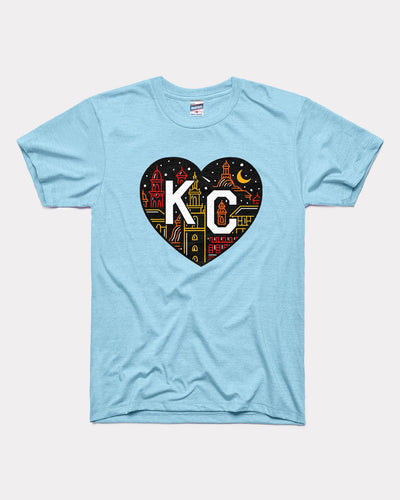 Powder Blue Plaza Lights KC Heart Vintage T-Shirt