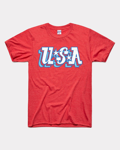 Red USA Stars Heather Vintage T-Shirt