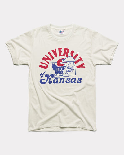 White University of Kansas Jayhawks Outline Vintage T-Shirt