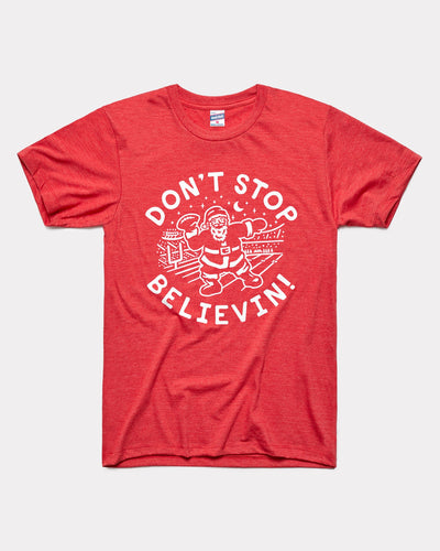 Red Don't Stop Believin' Santa Vintage T-Shirt